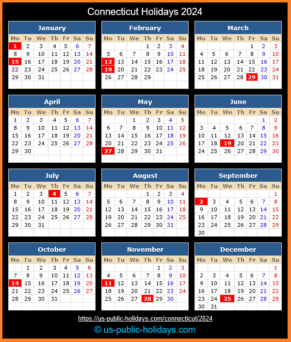 Connecticut Holiday Calendar 2024